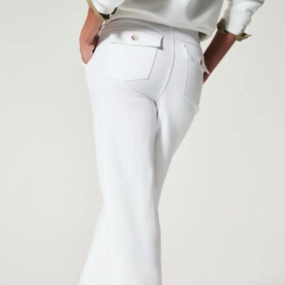 New Spanx Stretch Twill Cropped Wide Leg White Sz M - Picture 4 of 10